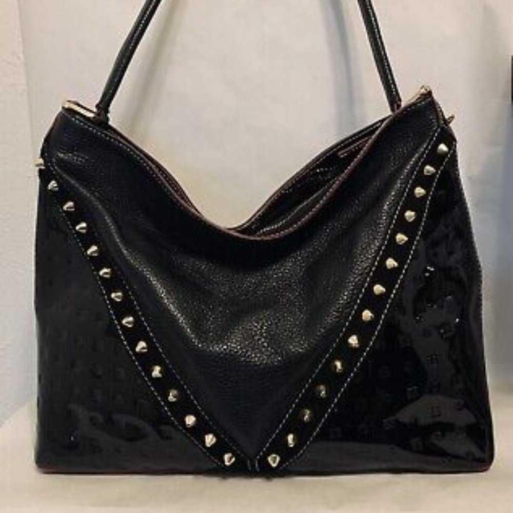 Arcadia Italian patent leather studded purse handbag